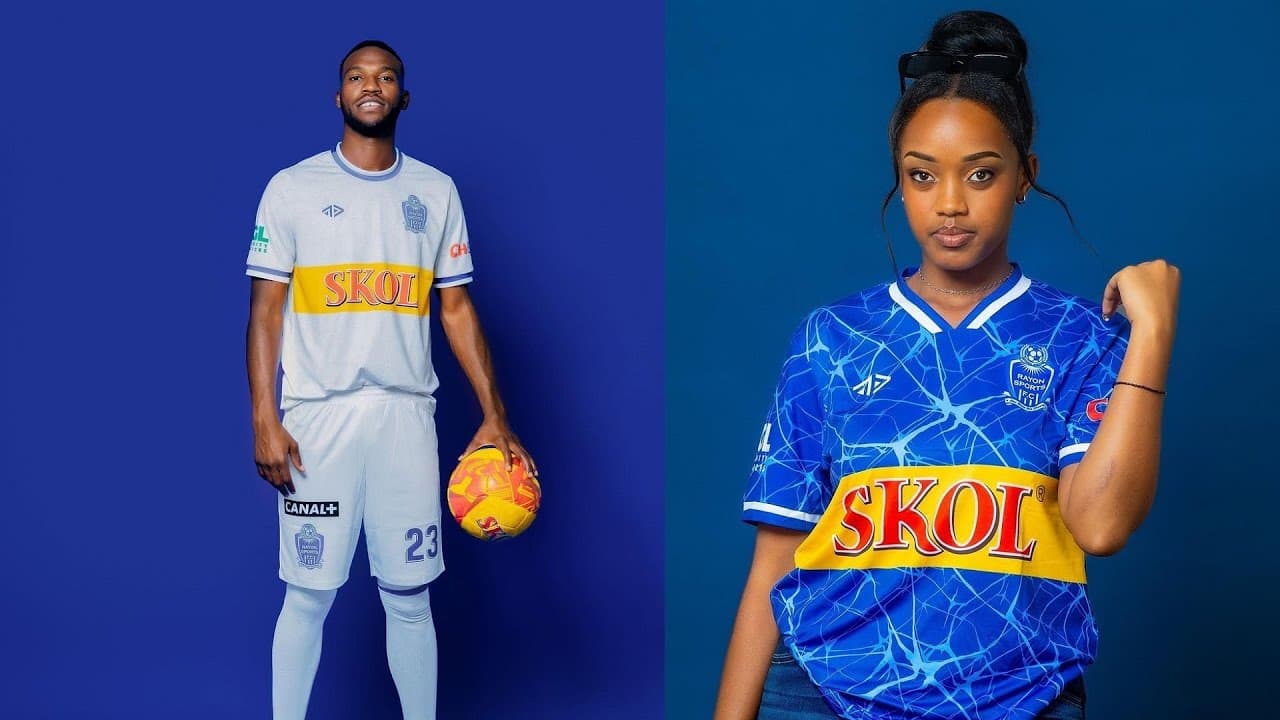 Rayon Sports supporters presenting the official blue and white kits